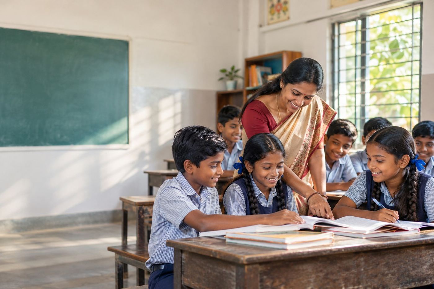 Illustrative image: Children learning together in an Indian classroom