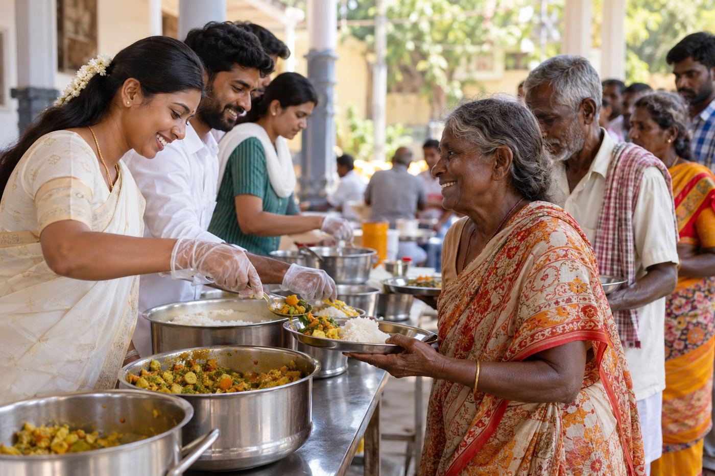 Illustrative image: Indian volunteers serving a community meal