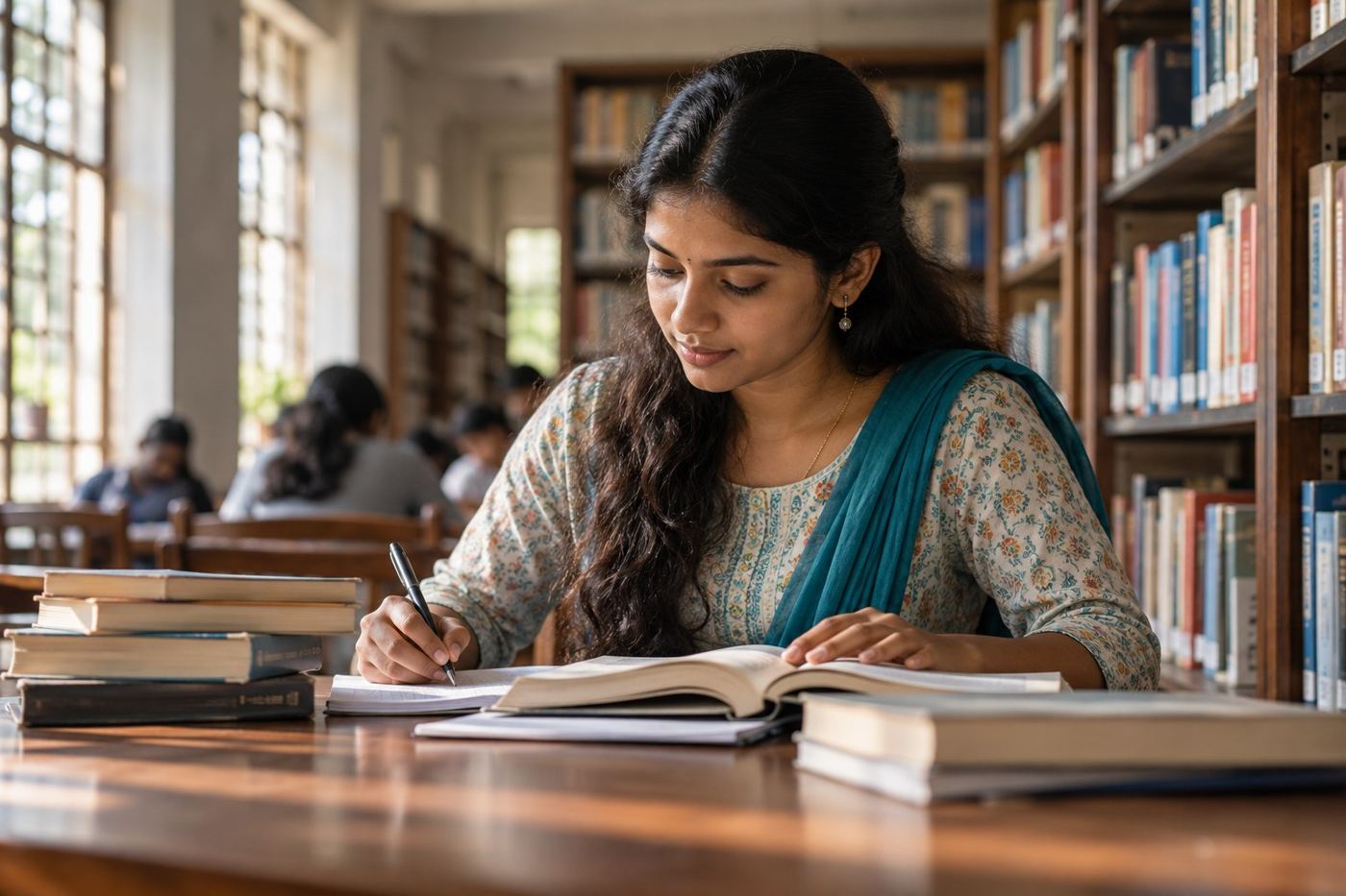 Illustrative image of an Indian college student studying
